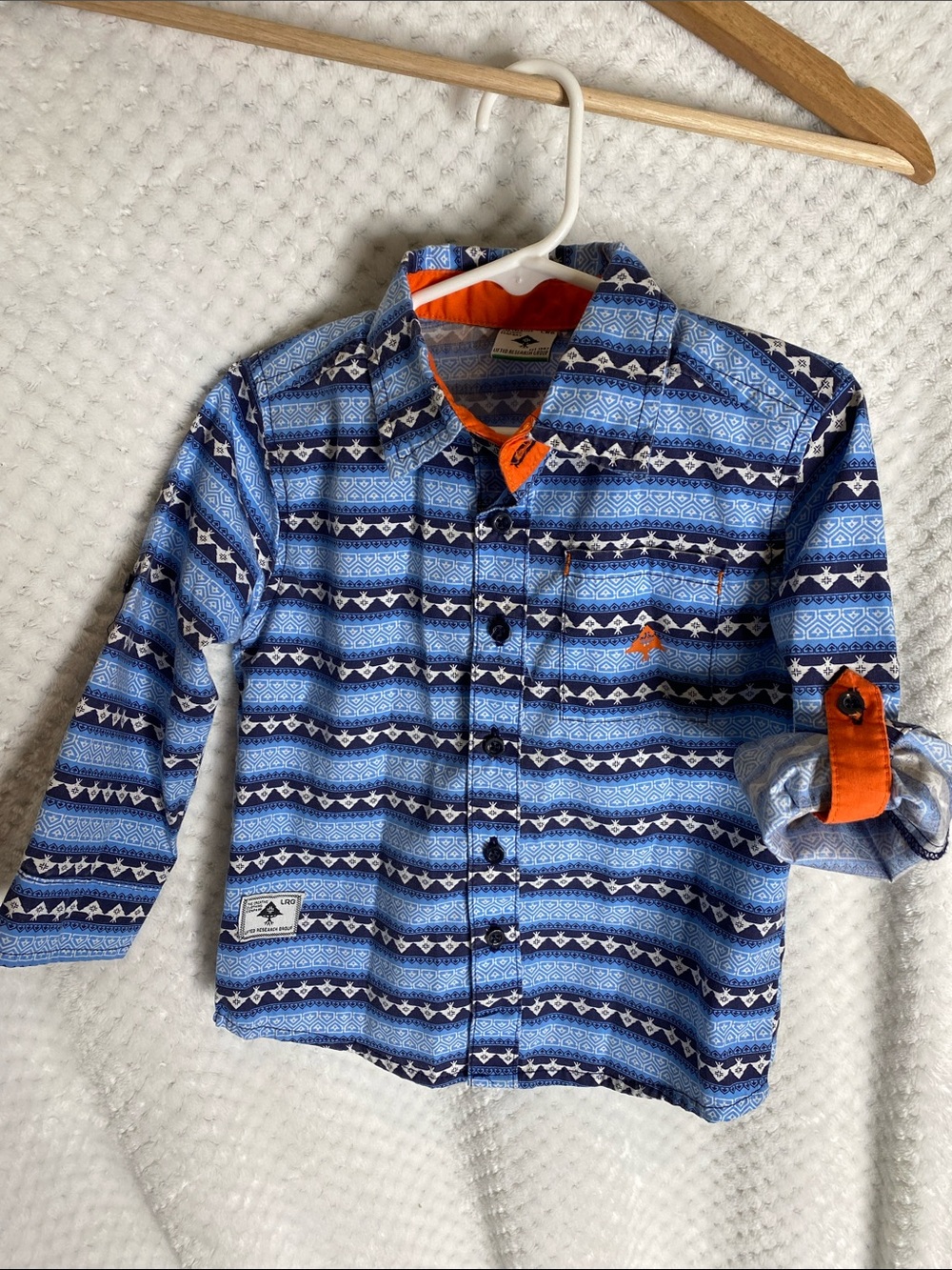 Lrg Boys Blue Patterned Button Down Shirt with Orange Accents